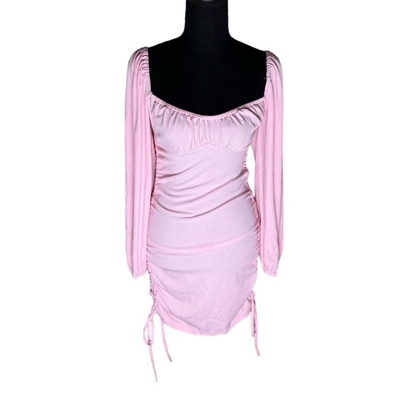 Amazon Dresses & Skirts - Women Long Puff Sleeve Low Cut Neck Ruched Backless Bodycon Mini Dress